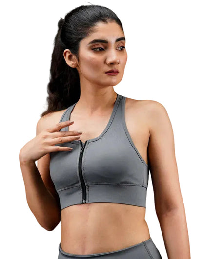 Zip Sports Bra - Grey