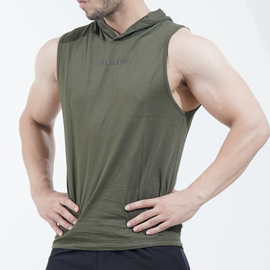 PREMIUM GREY COTTON SLEEVELESS HOODIE TOP